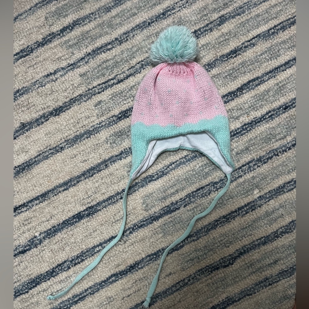Pink and green pastel knit Pom beanie size 6-12 months